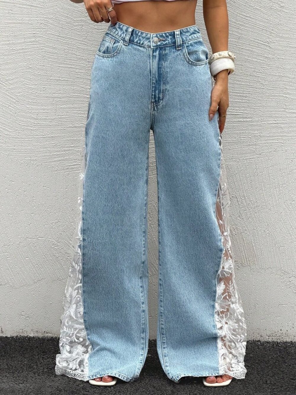 Blue Casual Women's Denim Wide Leg Pants